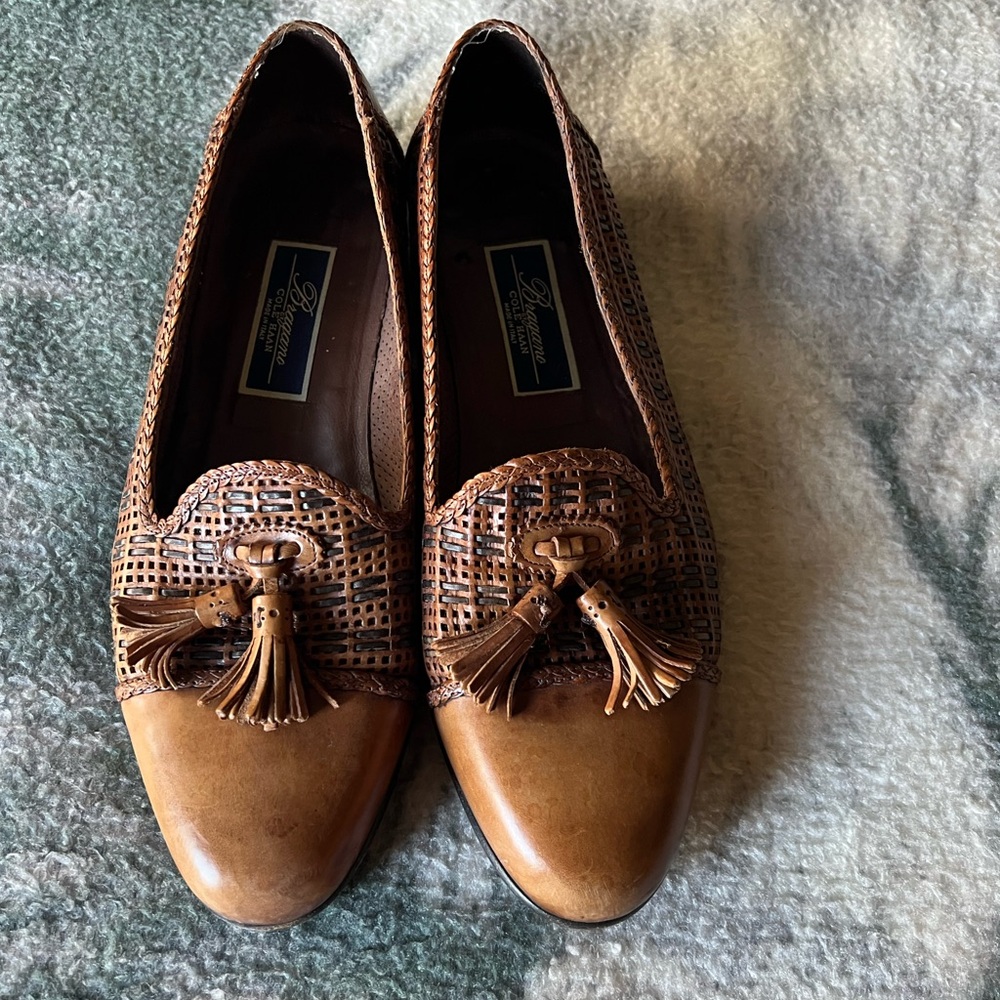 Bragano Cole Haan 10.5 Brown Woven Italian Leather Tassel Loafers Mens Vtg